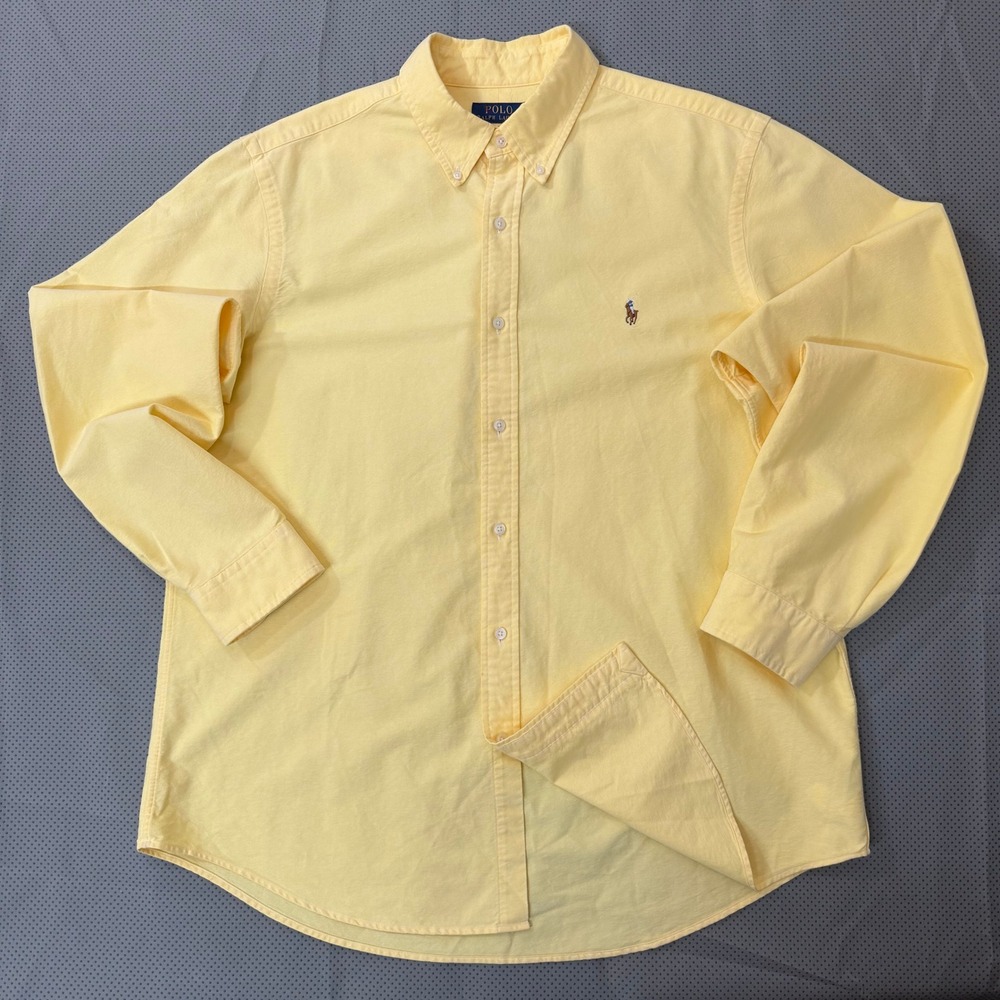 Polo Ralph Lauren Button Down Men XL Yellow OCBD Oxford Classic Fit Preppy